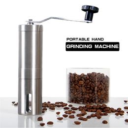 Silver Coffee Grinder Mini Stainless Steel Hand Manual Handmade Bean Burr Grinders Mill Kitchen Tool Crocus 210309