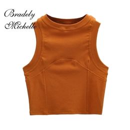 BRADELY MICHELLE Girls Summer Arrival Short Casual Half High Collar Solid Colour Knitted Vintage Tights Tanks 220325