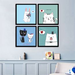 Nordic Posters And Prints Wall Art Canvas Painting Wall Cartoon Cat CUTE FRIENDS Pictures For Living Room Decor No Framed