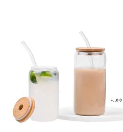 12oz 16oz Sublimation Clear Glass Cups 16oz Can Shaped Wine Tumbler Bamboo Lid Cocktail Cup Ice Cola Jar Home