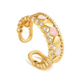 Wedding Rings Fashion Colourful Enamel Heart Lovely Open For Women CZ Zircon Gold Finger Ring Female Young Girls Jewellery GiftWedding
