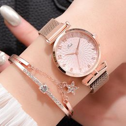 Frauen Uhren Set Elegante Weibliche Armbanduhren Magnetische Mesh Band Rose Frau Uhr Armband Montre Femme Reloj Mujer
