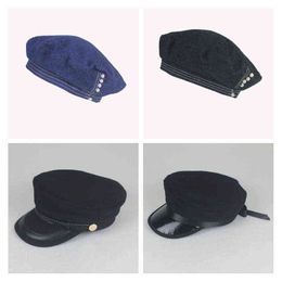 Denim Beret Hat Women Pearl Beret Blue French Painters Hat Autumn Winter Cap Flat Military Hat J220722