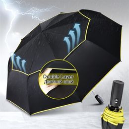 120CM Fully Automatic Double Big Umbrella Rain Women 3 Folding Wind Resistant Large Men Family Travel Business 220426