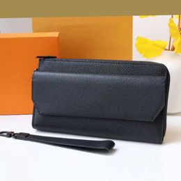 Men designer wallet Genuinel Leather zipper wallets 5A high quality Bank card holder Fashion Black leather coin pouch luxury Clutc254f