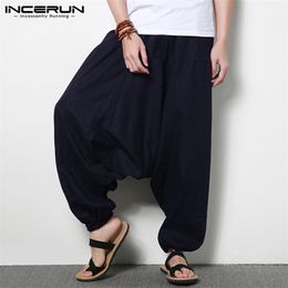 INCERUN Streetwear Harem Pants Men Hiphop Drop Crotch Cotton Joggers Wide Leg Pants Trousers Men Chic Loose Pantalones Hombre 220706