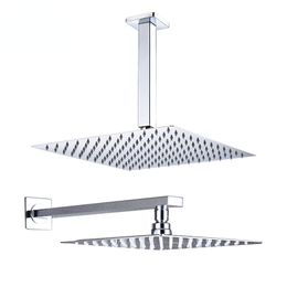 Chrome Polish 8"/10"/12" Square Rainfall Shower head Bathroom Ultrathin Rain with Shower Arm Faucet Accessories