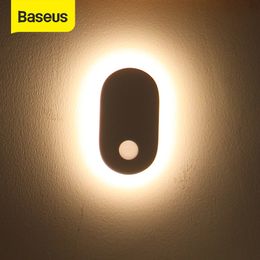 Baseus PIR Motion Sensor Night Light Human Induction Night Light Magnetic LED Light Rechargeable Bedside Lamp Wall Lamp For Home 201028