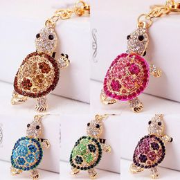 Cute Turtle Shape Pendant Key rings Colorful Shiny Rhinestone Turtle Keychain Women Girls Hanging Ornament Accessories