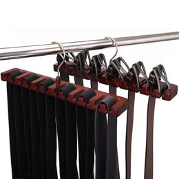 Multifunctional Space Saving Wood Belt Rack Organizer Wardrobe Storage Hanger Scarf Tie Shelf Hangers Holder Hook for Closet