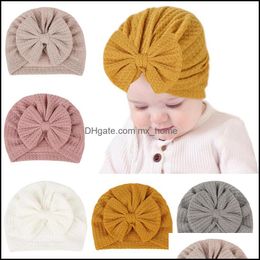 Caps Hats Accessories Baby Kids Maternity Infant Baby Hat Solid Colour Bow Headwear Children Toddler Indian Turban Soft Dz7