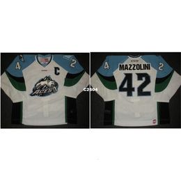 Chen37 Men Customise ECHL 2013 14 Alaska Aces 42 Nick Mazzolini Away Jersey Hockey Jersey or custom any name or number retro Jersey
