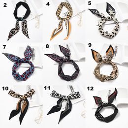 new Fashion Elegant Women Silk Scarf Diamond shaped leopard print decorative small scarf Retro Hair Tie Band colors