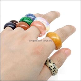 Band Rings Jewellery 12X18Mm 20Mm Natural Crystal Stone Ring Opal Turquoise Black Onyx Tiger Eye Sodalite Malachite Finger Dhvj5