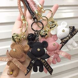 Keychains Cute Bear Key Chain Resin Bow Bell Keychain Weaving Fashion Doll Bag Pendant Holiday Car Ring For Girls GiftKeychains KeychainsKey