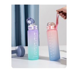 Large Capacity Water Bottle Straw Cup High Temperature Plastic Time Scale Frosted Outdoor Sports Student Couple Cup W1