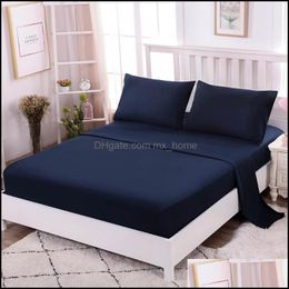 Bedding Sets Supplies Home Textiles Garden 100% Egypt Cotton Set Solid Color With Elastic Band Bed Lines El Style Twin Queen King 3/4Pcs D