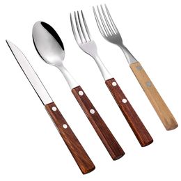 Stainless Steel Creative Knife Fork Spoon DIY Natural Wooden Handle Cutlery Set Household Western Tableware