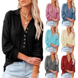 Women's Polos Europe And America 2022 Models Autumn Winter Amazon Sweater Wish Lapel Buttoned Long-sleeved T-shirt TopWomen's PolosWomen's