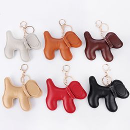 PU Leather Dog Keychain Bag Charms Metal Keyring Holder Cartoon Animal Puppy Shiba Key Chain Women Bag Jewelry