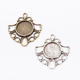 stamping pendants UK - 50pcs 29*26MM Fit 12MM Antique bronze cabochon setting round blank pendant base Silver color cameo stamping tray bezel jewelry