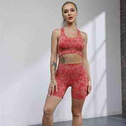 New Camouflage Seamless Yoga Suit Clothing For Women Gym Running Bra Boxer Fitness Shorts Two Piece Set J220706