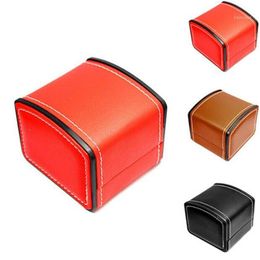 watch case pillows UK - Fashion Watch Box Faux Leather Square fashion Jewelry Watch Case Display Gift Box with Pillow Cushion1251f