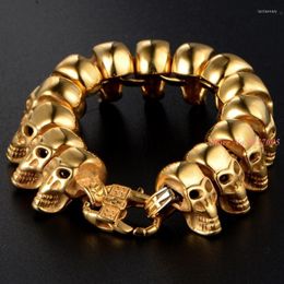 Link Chain Rock Men Skull Bracelet Jewelry Gold Tone Stainless Steel Bracelets&Bangles For Party Wholesale BraceletsLink Lars22