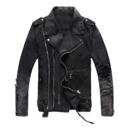 QNPQYX Mens High Street Jackets Fashion Denim Coat Black Blue Casual Hip Hop Designer Jacket For Male Size M-4XL