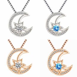 Creative fashion star and moon eternal heart necklact temperament star moon diamond necklace star and moon legend pendant party gift Jewellery