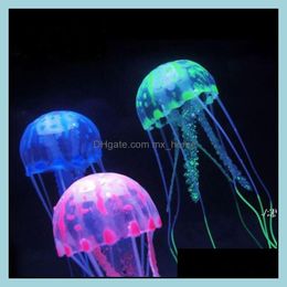 Other Home Garden Artificial Glowing Effect Jellyfish Aquarium Decoration Fish Tank Underwater Luminous Ornament Aquatic Landscape 10X22Cm