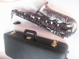 Retro Eb Alto Saxophone Unique Matte Black Nickel Plated Carved Surface E Flat Instrument Sax With Hard box