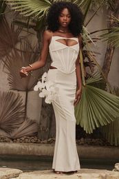 Casual Dresses Women Cutout Corst Party Dress 2022 Backless Bodycon Elegant Summer White Sexy Maxi Evening Club OutfitsCasual