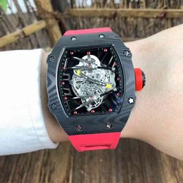 Watches Wristwatch Luxury Richa Milles Designer Carbon Fiber Black Technology Men's Automatic Mechanical Watch Hollowed Out Fashion Light P3X1