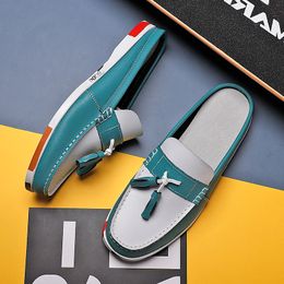 Mens Casual PU Leather Classic Boat Shoes Loafers Shoes Handmade Shoes High Quality Half Slipper Flats Lazy Muller