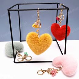 Plush Heart Shape Keychains With Tassel Fashion Keyring Key Holder for Women Girls Bag Car Key Pendant Ornaments Accessories