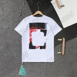 Spring Summer Women's and Men's T-shirts New Off Style White Front Back Acrylic Hand-painted Graffiti Irregular Arrow Short Sleeve T-shirt