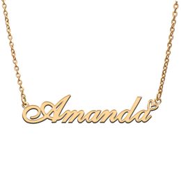 Amanda Name Necklaces for Women Love Heart Gold Nameplate Pendant Girl Stainless Steel Nameplated Girlfriend Birthday Christmas Statement Jewelry Gift