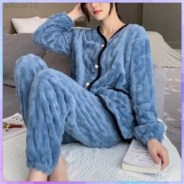 Large Size Winter Women Pajamas Warm Home Clothes Nightwear Ladies Flannel Thick Coral Fleece Cute Set Woman 2 Pieces L220803