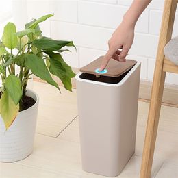 Kitchen Trash Can Push Bins Organization Containers Bucket Bathroom Dustbin Recycling Garbage Basket Office Automatic Wastebin 220408