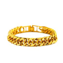 18k gold curb bracelet UK - 11mm Thick Men's Bracelet Tight Double Curb Chain 18K Yellow Gold Filled Solid Classic Men Jewelry 8.6In Long Birthday Gift