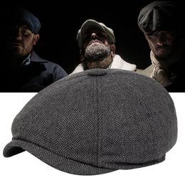 Berets Vintage Men Beret Sboy Hat Wool Eight Panel Tweed Peaky Blinders Baker Boina CapsBerets