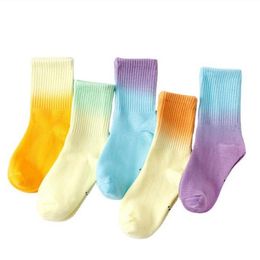 Kids Socks Gradient Tie Dye Stocking Soft Cotton Baby Boys Girls Sock Hip Hop Fashion Accessories 10 Colours Optional