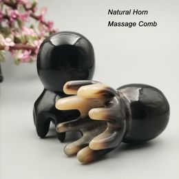 1Pc Natural Ox Horn Octopus Comb Head Massager Meridian Scraping Scalp Massage Brush Acupuncture SPA Gua Sha Health Therapy Tool 220712