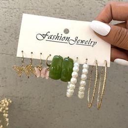 Dangle & Chandelier Boho Green Resin Butterfly Drop Earrings Set For Women Girls Pearl Chain Gold Colour Brincos 2022 Trend JewelryDangle Kir