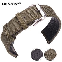 20mm 21mm 22mm Nylon Genuine Leather Watchbands Men Women Green Black High Quality Watch Band Strap With Silver Pin Buckle 220622