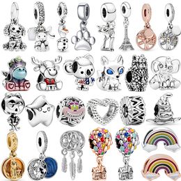 925 Silver Charm Beads Dangle 1Pcs New Cute Elephant Rainbow Balloon Stars Bead Fit Pandora Charms Bracelet DIY Jewelry Accessories