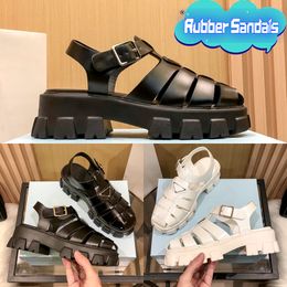 Prado luxury designer With box Sandals Foam Rubber slippers beach women shoes Thick Bottom Gear Hollow Baotou white black Heightening 5cm luxury KNU9