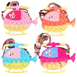 Fidget Decompression Toy Purse Helicopter Bubble Bag Press Messenger Bag Children's Cute Mini silicone Cartoon Wallet