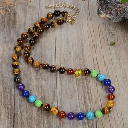 Chains Natural Seven Chakras Yoga Fitness Necklace Map Stone Tiger Eye Rock Lava Simple Fashion Jewellery 45/50/60mmChains Sidn22